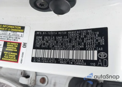 2018 Toyota Corolla Se from USA, damaged, VIN 2T1BURHE2JC049502